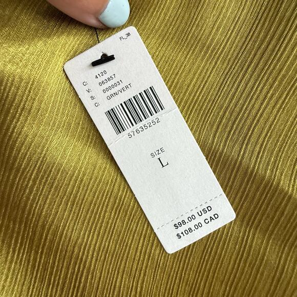 Satin Midi Skirt Ruched Chartreuse Asymmetric Hem Current Air Anthropologie NWT - Picture 6 of 6